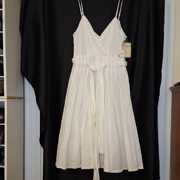 Lapis Dresses & Skirts - Classic White Cotton Lapis Strap Midi Dress W Underskirt & Belt Waist 32" NWT